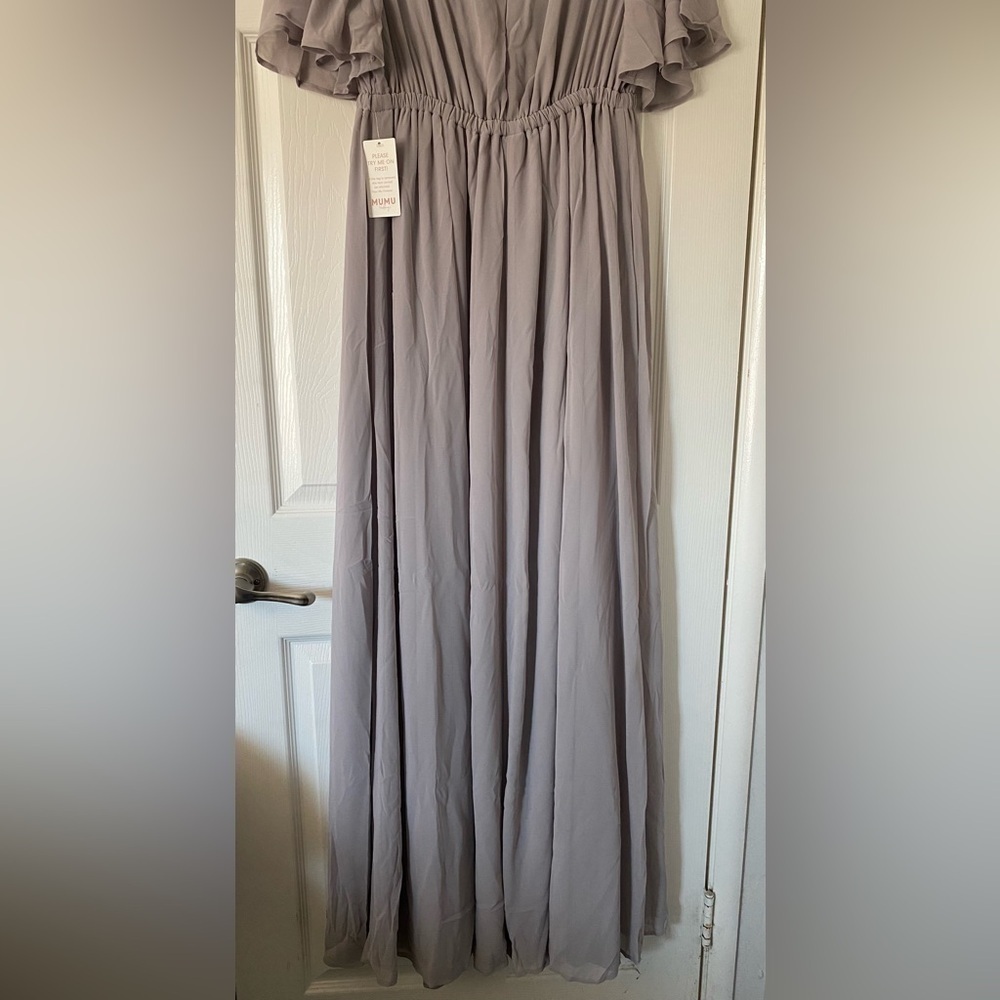NWT Show Me Your Mumu Emily Empire Maxi Dress Dove Grey Chiffon Size‎ 1X - Picture 8 of 10